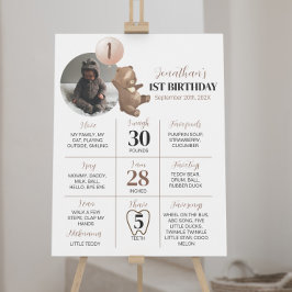 Modern Bear Balloon Birthday Milestone-skylt Poster
