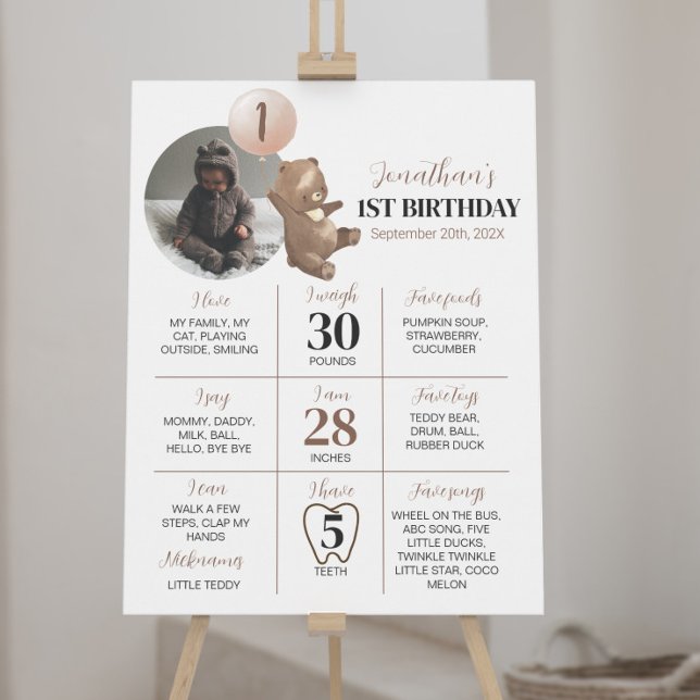 Modern Bear Balloon Birthday Milestone-skylt Poster (Skapare uppladdad)