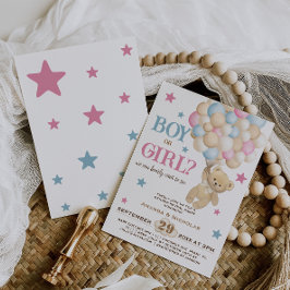 Modern Bear Balloons Boy eller Girl Gender Reveal Inbjudningar