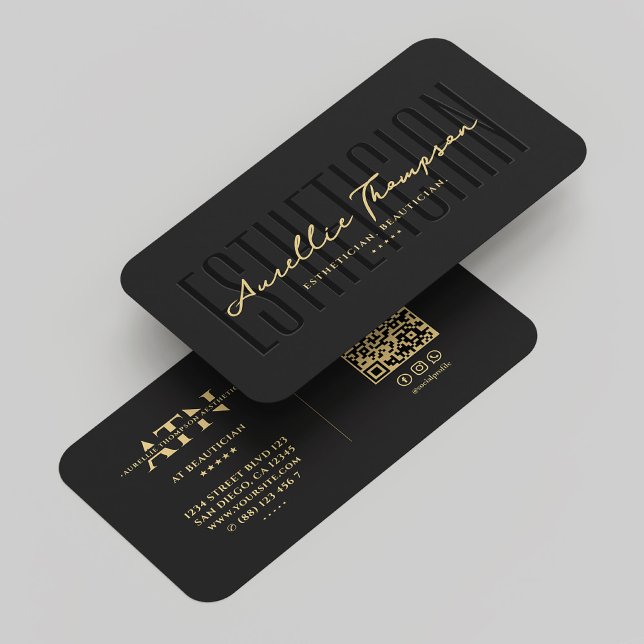 Modern Beautician Cosmetolog Black Guld Visitkort (Modern Beautician Cosmetologist Black Gold Business Card
)