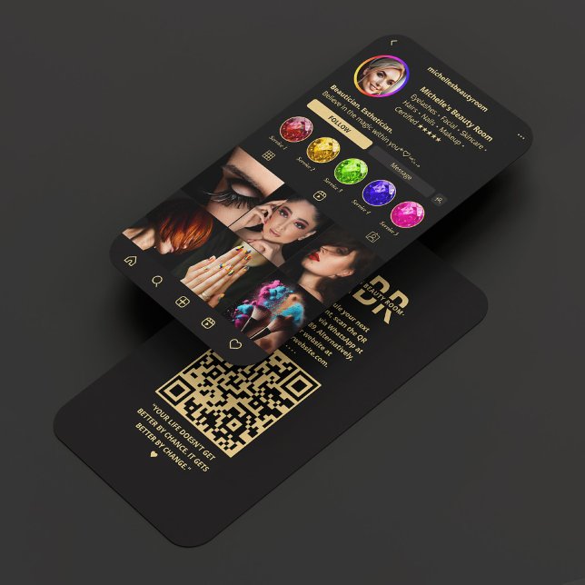 Modern Beautician Monogram Black Guld Instagram Visitkort (Modern Beautician Esthetician Black Gold Instagram Business Card
)