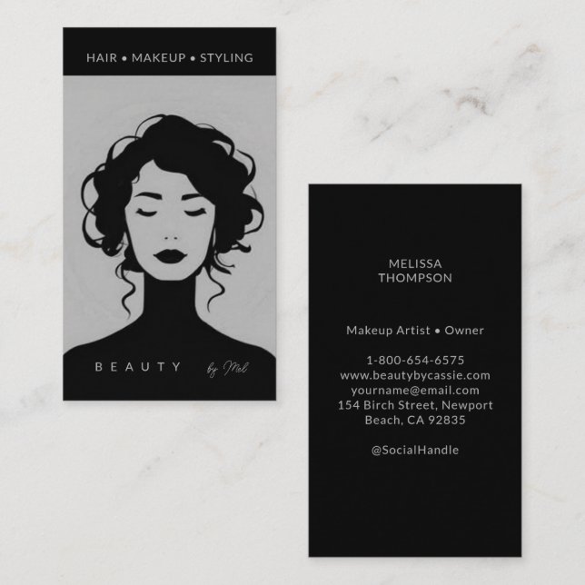 Modern Beauty Makeup Hair Nagel Black Benvit Visitkort (Fram/baksida)