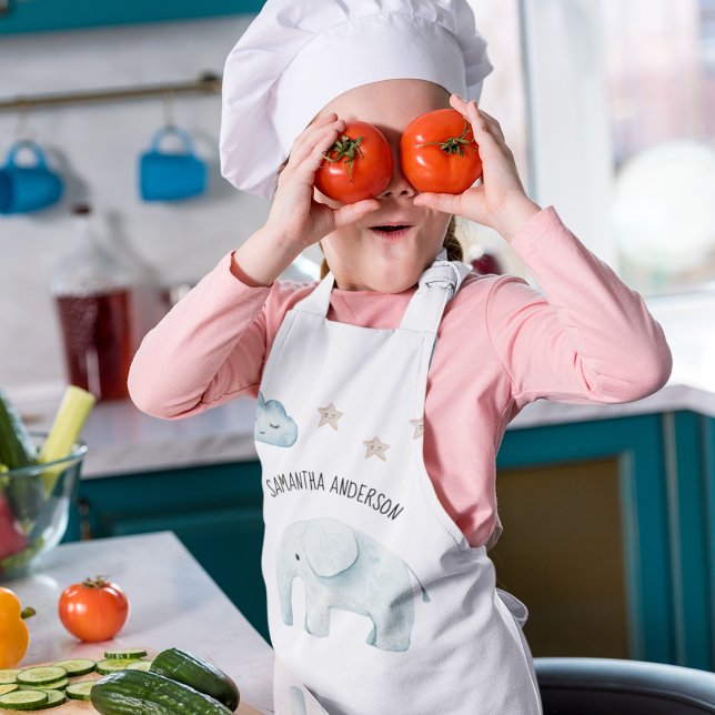 Modern Beauty Pastel Blue Elephant & Stars Kid Barnförkläde (Skapare uppladdad)
