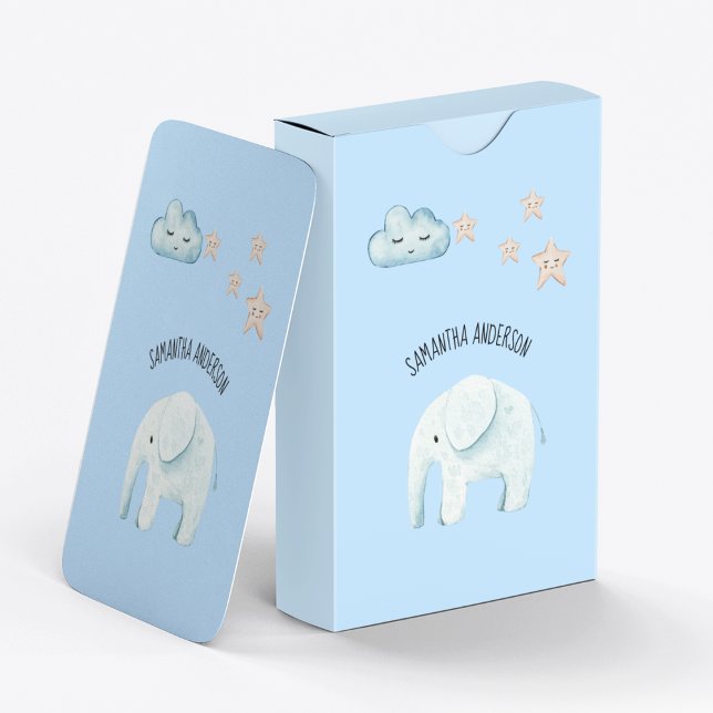 Modern Beauty Pastel Blue Elephant & Stars Kid Casinokort (Skapare uppladdad)