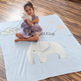 Modern Beauty Pastel Blue Elephant & Stars Kid Fleecefilt