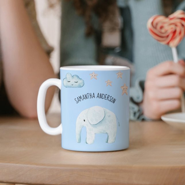 Modern Beauty Pastel Blue Elephant & Stars Kid Kaffemugg (Skapare uppladdad)