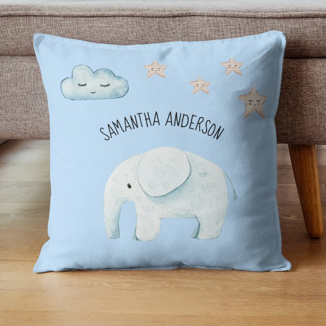 Modern Beauty Pastel Blue Elephant & Stars Kid Kudde (Skapare uppladdad)