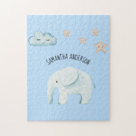 Modern Beauty Pastel Blue Elephant & Stars Kid Pussel