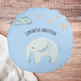 Modern Beauty Pastel Blue Elephant & Stars Kid Rund Kudde