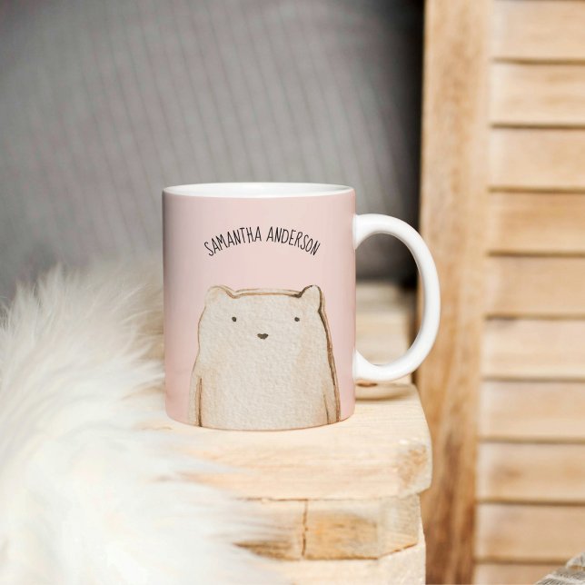 Modern Beauty Pastel Rosa Bear med Namn Kaffemugg (Skapare uppladdad)