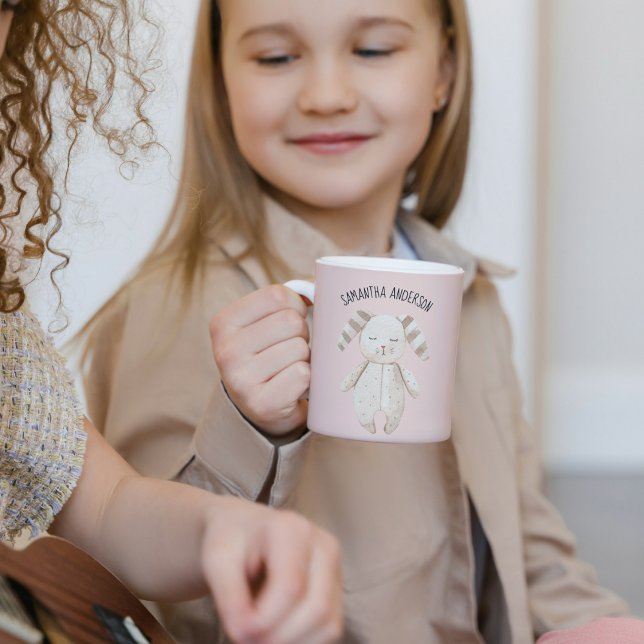 Modern Beauty Pastel Rosa Bunny med Namn Kaffemugg (Skapare uppladdad)