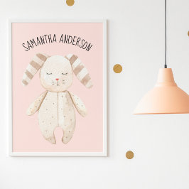 Modern Beauty Pastel Rosa Bunny med Namn Poster