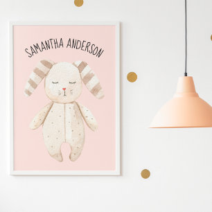 Modern Beauty Pastel Rosa Bunny med Namn Poster
