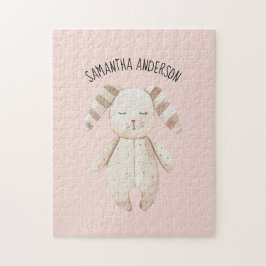 Modern Beauty Pastel Rosa Bunny med Namn Pussel