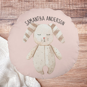 Modern Beauty Pastel Rosa Bunny med Namn Rund Kudde