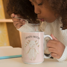 Modern Beauty Pastel Rosa Bunny med Namn Två-Tonad Mugg
