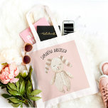 Modern Beauty Pastel Rosa Bunny med Namn Tygkasse<br><div class="desc">Modern Beauty Pastel Rosa Bunny med Namn</div>
