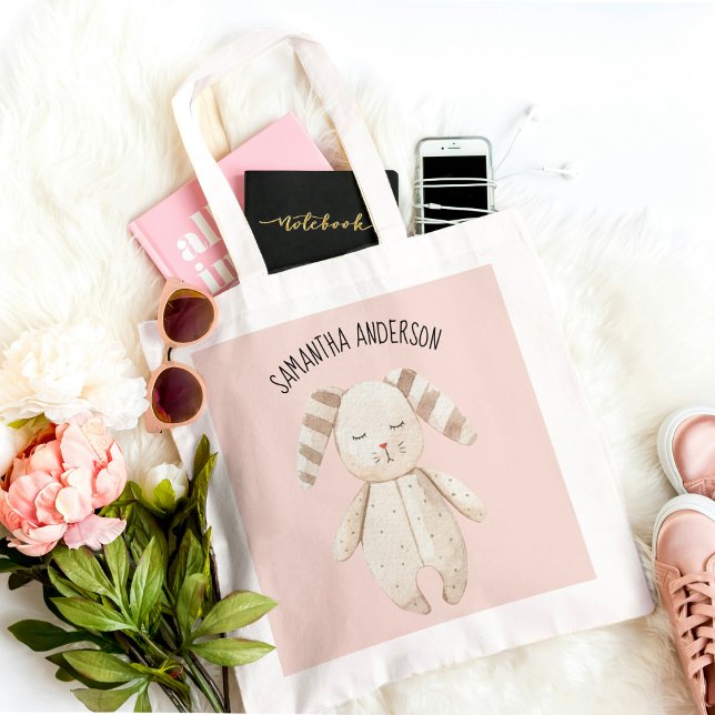 Modern Beauty Pastel Rosa Bunny med Namn Tygkasse (Skapare uppladdad)