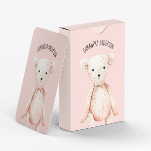 Modern Beauty Pastel Rosa Nalle med Namn Casinokort