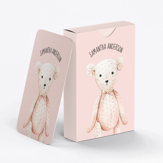 Modern Beauty Pastel Rosa Nalle med Namn Casinokort (Skapare uppladdad)