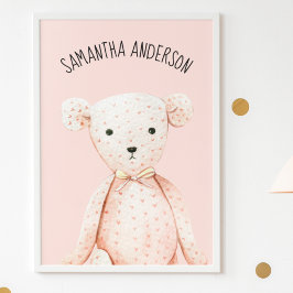 Modern Beauty Pastel Rosa Nalle med Namn Poster