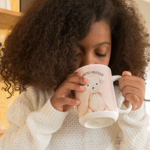 Modern Beauty Pastel Rosa Nalle med Namn Två-Tonad Mugg