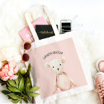 Modern Beauty Pastel Rosa Nalle med Namn Tygkasse<br><div class="desc">Modern Beauty Pastel Rosa Nalle med Namn</div>