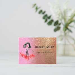 Modern Beauty Salon Glitter Guld Rosa Visitkort