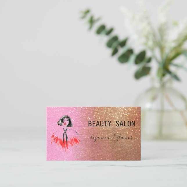 Modern Beauty Salon Glitter Guld Rosa Visitkort (Stående Fram)