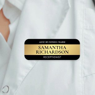 Modern Beauty Shop Salon Black & Guld Employee Namnbricka