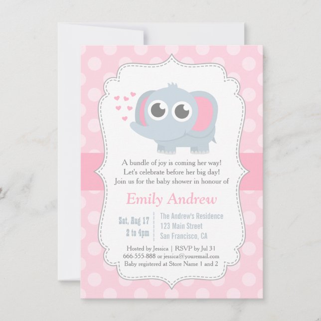 Modern Bebis Elefant Prickiga Baby Shower Inbjudningar (Framsida)