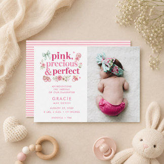 Modern Bebis Flicka Rosa Perfekt Födelsedagsfoto Meddelande