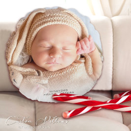 Modern Bebis Första Julfotot Rund Kudde