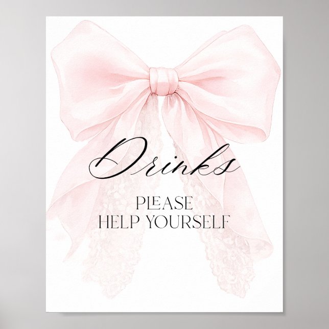 Modern bebisfest med rosa band flicka dryckesbar s poster (Framsidan)