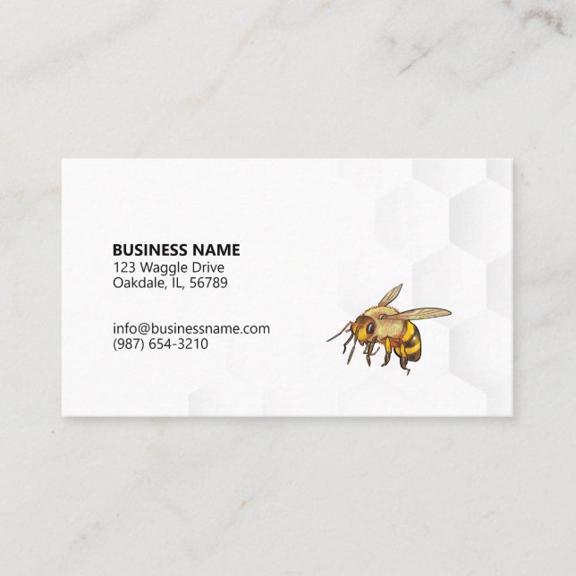 Modern Bee and Honeycomb Watermark White Visitkort (Framsida)
