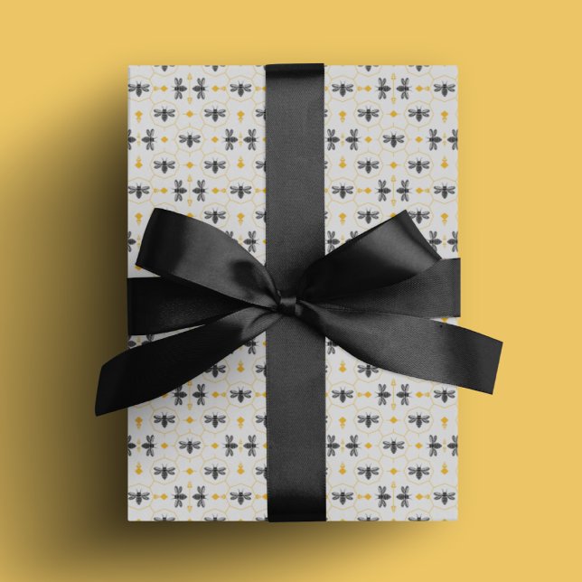 Modern Bee Gult Honeycomb Cute Summer Beehive Presentpapper (Modern Bee Yellow Honeycomb Cute Summer Beehive Wrapping Paper)