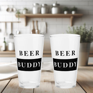 Modern Beer Buddy Black Funny Citat Glaskopp