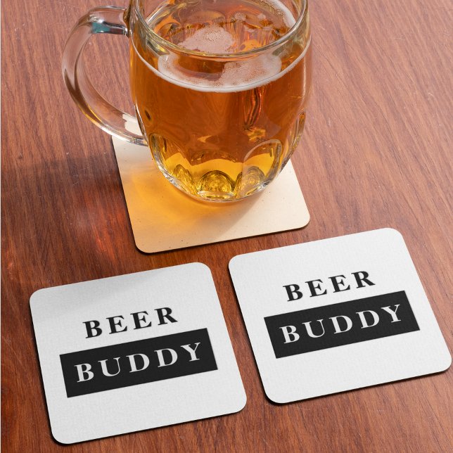 Modern Beer Buddy Black Funny Citat Underlägg Papper Kvadrat (Skapare uppladdad)