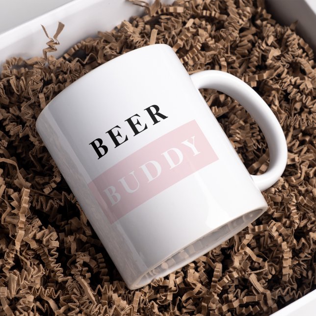 Modern Beer Buddy Black & Rosa Funny Quote Mugg (Skapare uppladdad)