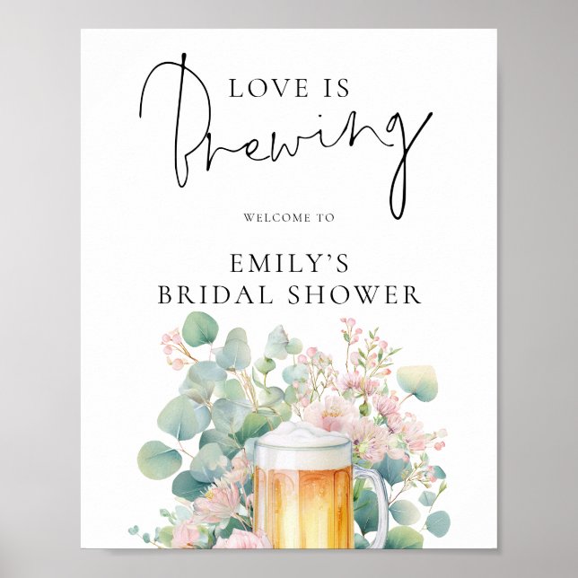 Modern Beer Love is Brewing Welcome Bridal Shower Poster (Framsidan)