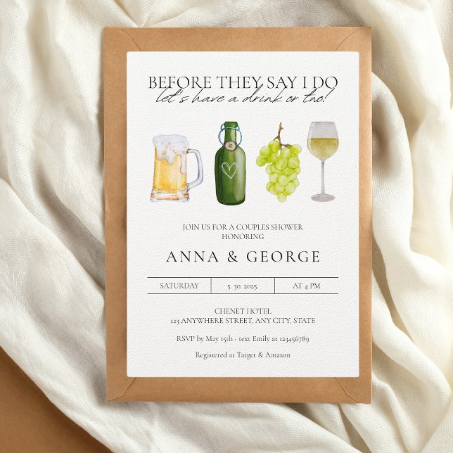 Modern Beer Vin Brewery Par Shower Inbjudningar (Love is brewing, couples shower beer wine invitation)