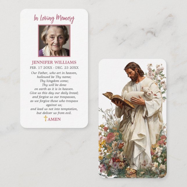 Modern Begravning Jesus Bönkort Goda Herden Visitkort (Fram/baksida)