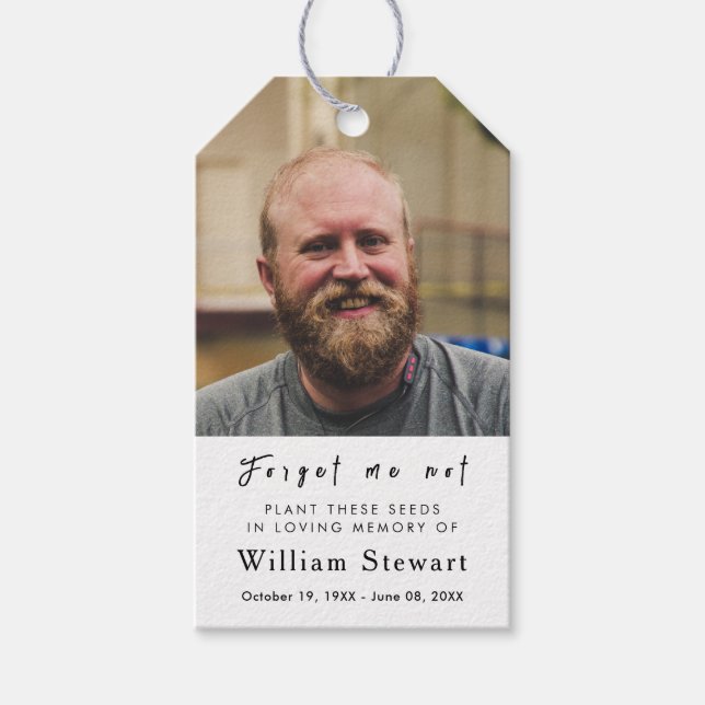 Modern begravningsbild | Glöm mig inte Utsäde Presentetikett (Framsidan)