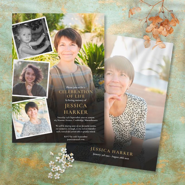 Modern begravningsfoto Collage Firande av Livet Inbjudningar (Skapare uppladdad)