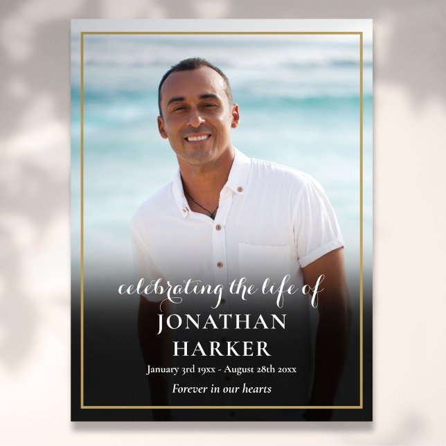 Modern Begravningsfoto Firande av Livets Tecken Poster (Modern Funeral Photo Celebration of Life Sign)