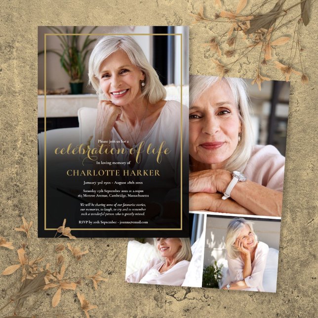 Modern begravningskollage Firande i Life Inbjudningar (Modern Funeral Photo Collage Celebration of Life Invitation)