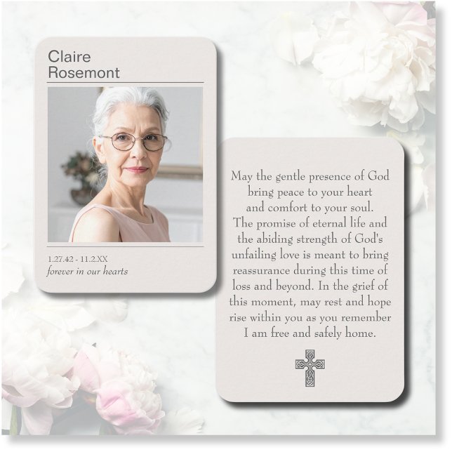 Modern Begravningskors Foto Bönkort  Visitkort (Modern Funeral Cross Photo Prayer Card
)
