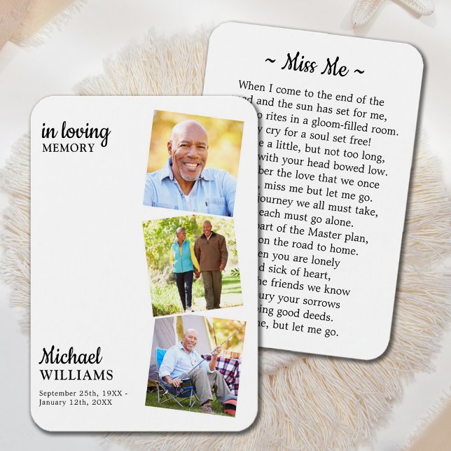 Modern begravningskort 3 Photo Silke orical Paryer Visitkort (Skapare uppladdad)