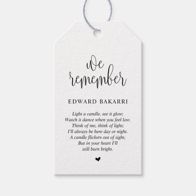 Modern, begravningstjänst, Märkre för minnesljus Presentetikett (Framsidan)