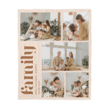 Modern Beige 5 Familjefotokollage med Namn